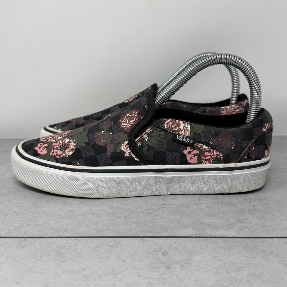 Vans Asher Dark Checker/Floral Slip-On Shoes Sneakers Size 7